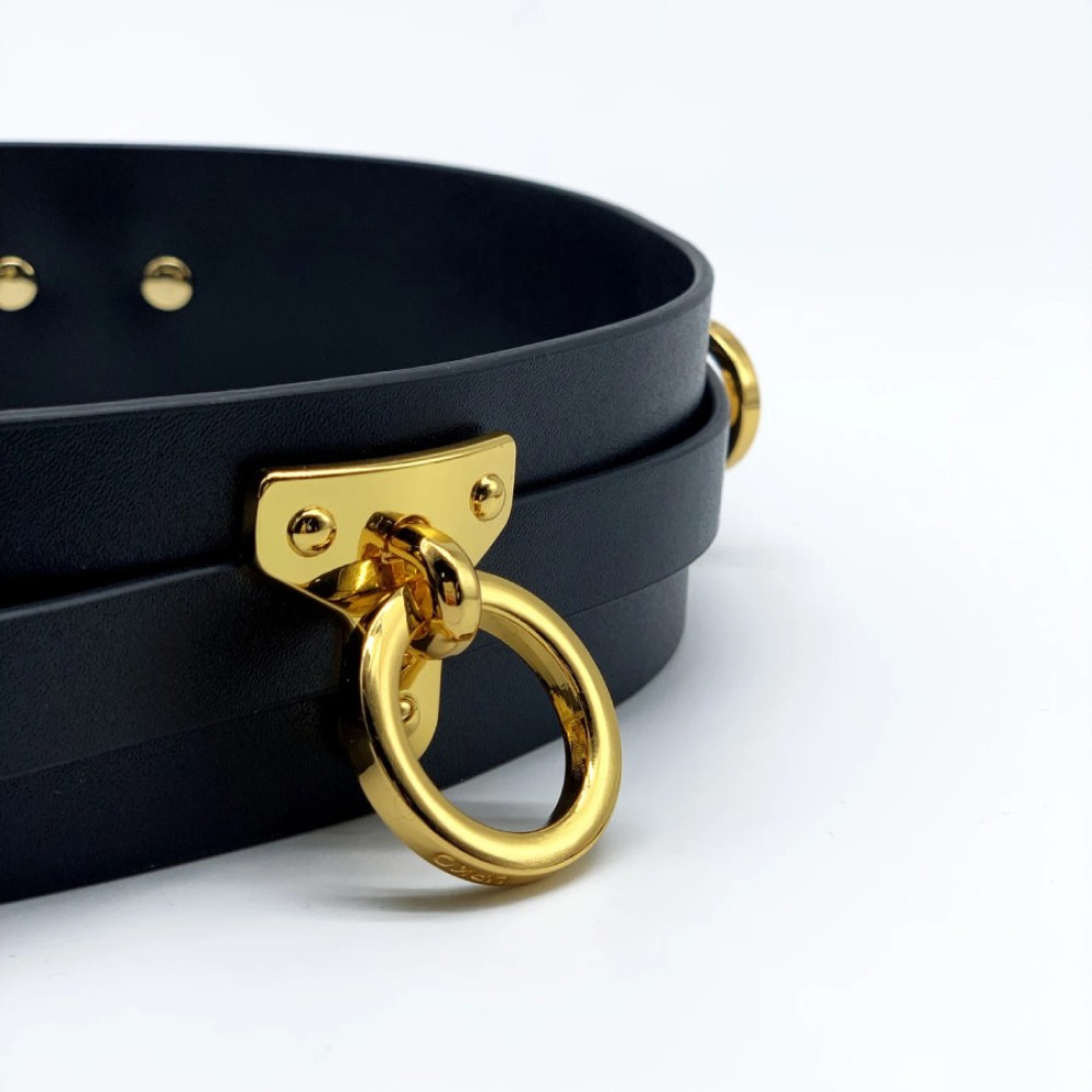 Ошейник-чокер с кольцом, итальянская кожа Leather Cosplay Choker UPKO, для мужчин, размер L, фото №3 — секс шоп Украина, NO TABOO