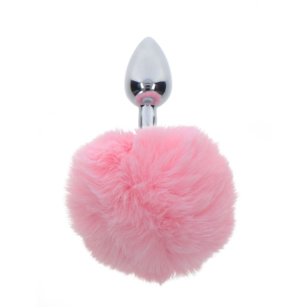 Анальная пробка металлическая Taboom Bunnytail Buttplug, с розовым помпоном, 13.5 х 2.7 см (коробка повреждена) фото №2 — секс игрушки: Украина, NO TABOO