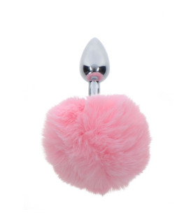 Анальна пробка металева Taboom Bunnytail Buttplug, з рожевим помпоном, 13.5 х 2.7 см (коробка пошкоджена) - No Taboo