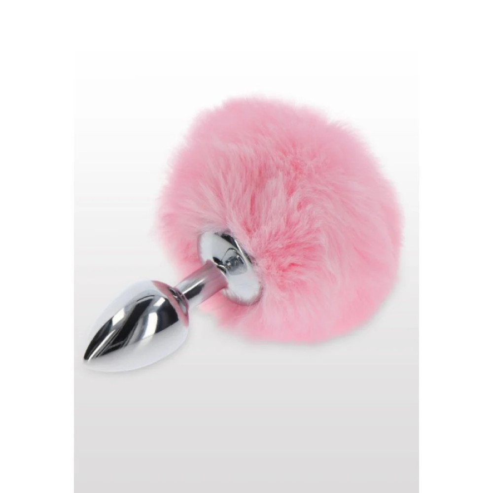 Анальная пробка металлическая Taboom Bunnytail Buttplug, с розовым помпоном, 13.5 х 2.7 см (коробка повреждена) фото №3 — секс игрушки: Украина, NO TABOO