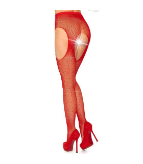 Колготы сексуальные с интимным вырезом и стразами One Size Casey Leg Avenue, красные - No Taboo