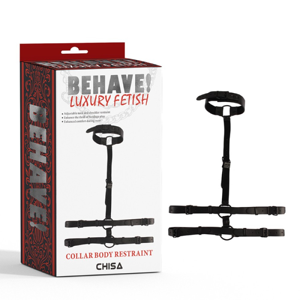 Бондаж из искусственной кожи Chisa BEHAVE! Luxuny fetish с ошейником, черный, фото №0 — секс шоп Украина, NO TABOO