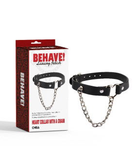 Ошейник Chisa BEHAVE! Luxury Fetish с сердцем и цепочкой, черный - No Taboo