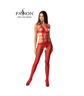 Эротический комбинезон Passion BS084, S-L, с интимным доступом, в мелкую и крупную сетку, красный - No Taboo