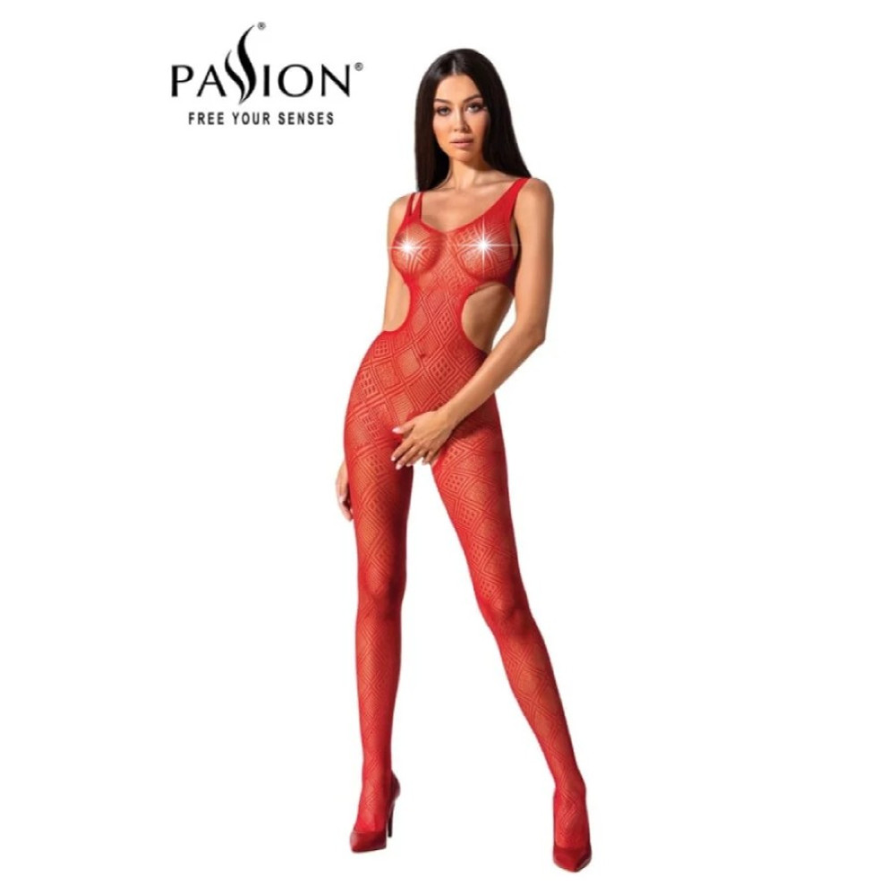 Эротический бодистокинг Passion, BS085, O/S, с интимным вырезом, с геометрическим узором, красный, фото №0 — секс шоп Украина, NO TABOO