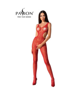 Эротический бодистокинг Passion, BS085, O/S, с интимным вырезом, с геометрическим узором, красный - No Taboo