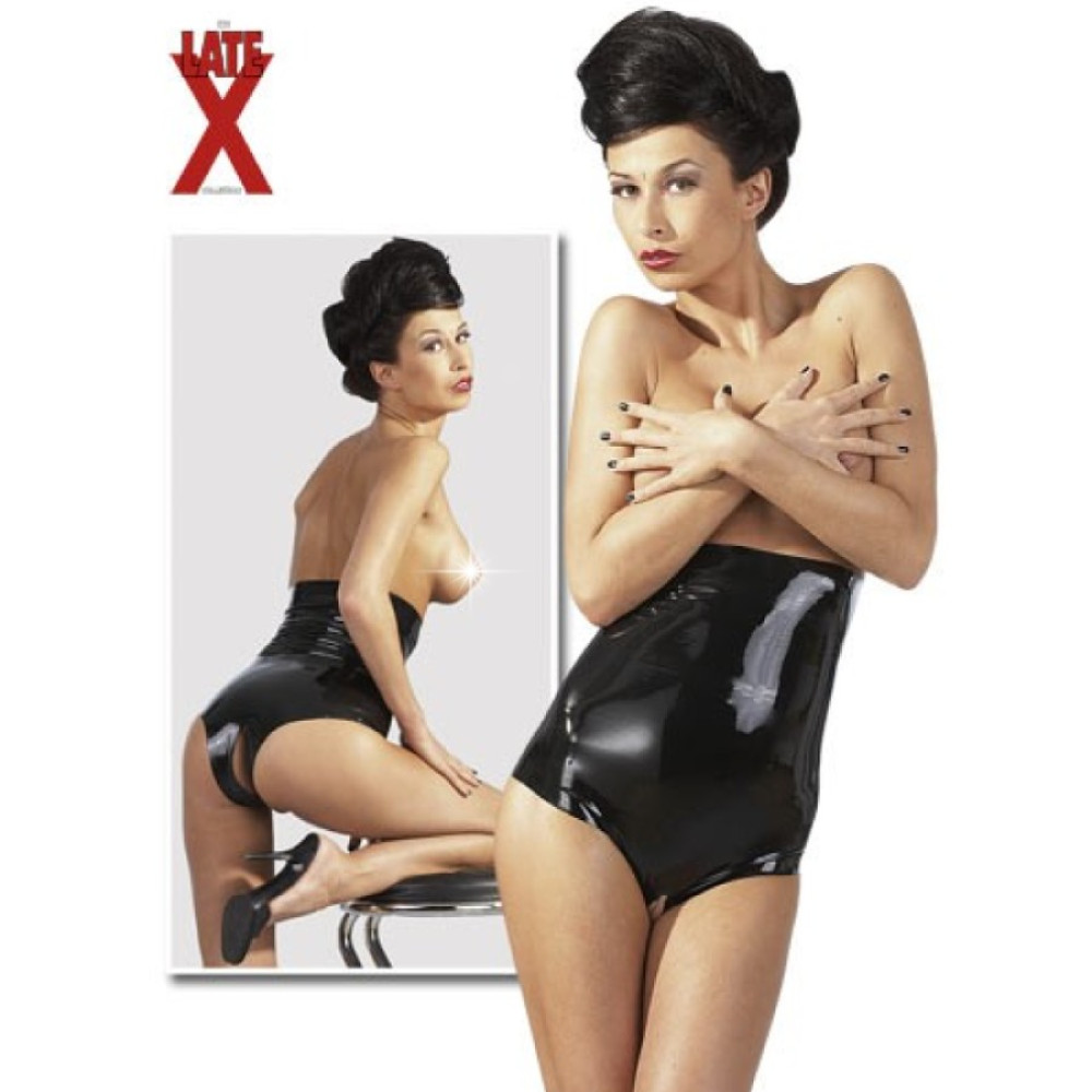 Трусики LateX с вырезом и высокой талией, черные, в размере S, фото №0 — секс шоп Украина, NO TABOO