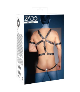 Сбруя мужская L/XL ZADO, с кольцом на пенис, кожаная, черная - No Taboo