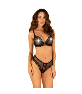 Эротический комплект L/XL Obsessive Marrbel, полупрозрачный, в мелкий горошек, с кружевом, черный - No Taboo