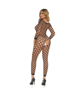 Комбинезон бодистокинг в крупную сетку Pink Lipstick Swipe Right Crotchless Bodystocking с интимным вирезом, черний, OS - No Taboo