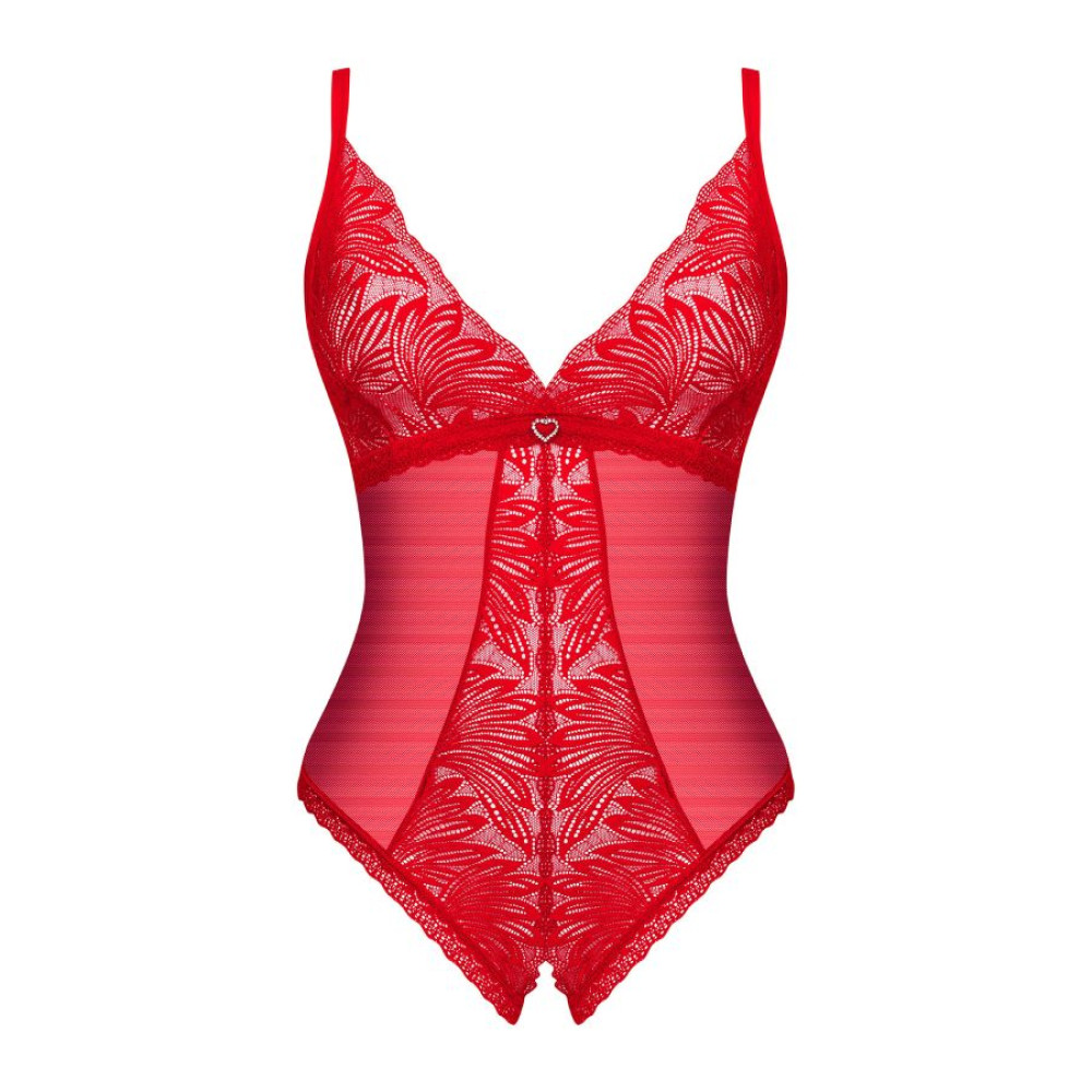 Боди кружевное Obsessive Chilisa с открытым доступом, красное, XS-S, фото №3 — секс шоп Украина, NO TABOO