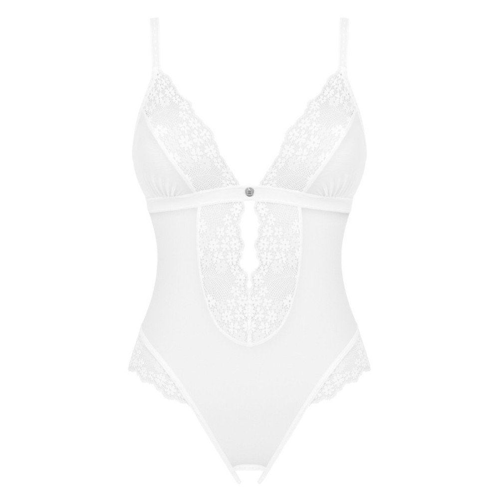 Боди полупрозрачное Obsessive Heavenlly с кружевом, с интимным доступом, белое, XS-S, фото №3 — секс шоп Украина, NO TABOO