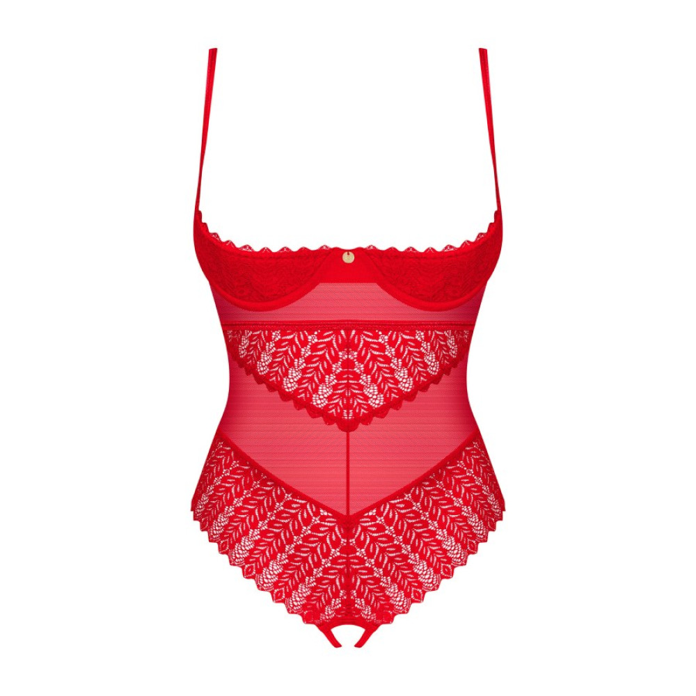 Боди с открытыми чашками Obsessive Ingrida с интимным доступом, красное, XS-S, фото №3 — секс шоп Украина, NO TABOO