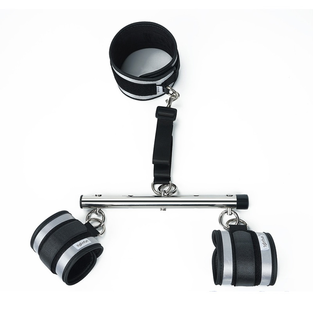 Набор для бондажа Roomfun BDSM Kit с распорками и манжетами, серебристо-чёрный, фото №7 — секс шоп Украина, NO TABOO