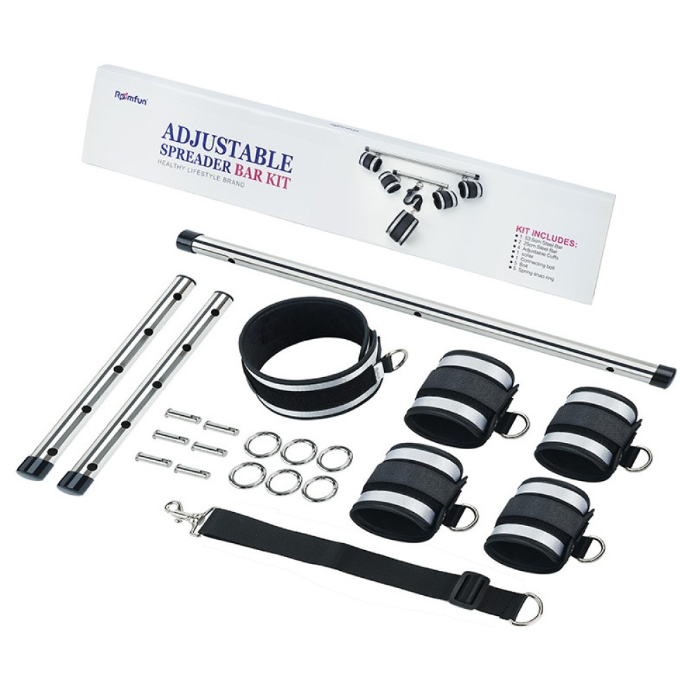 Набор для бондажа Roomfun BDSM Kit с распорками и манжетами, серебристо-чёрный, фото №0 — секс шоп Украина, NO TABOO