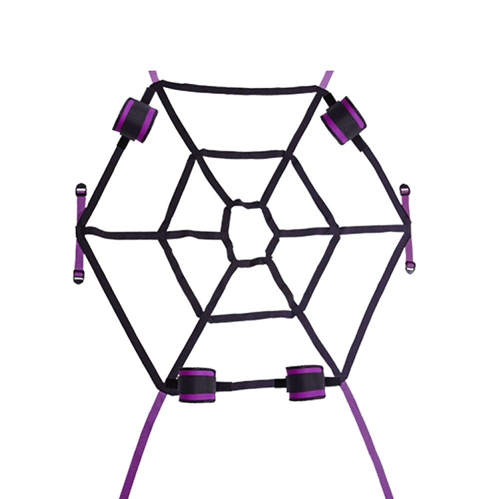 Набор фиксаторов Roomfun Spider Web Bed в виде паутины, чёрно-фиолетовый, фото №0 — секс шоп Украина, NO TABOO
