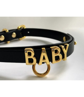 Чокер с надписью BABY от UPKO, кожаный, черный с фурнитурой, 3.7 х 44.5 см - No Taboo