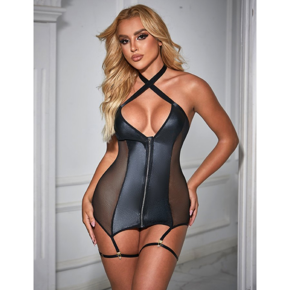 Корсет с гартером и подвязками Star Night на молнии, чёрный, XS–S, фото №0 — секс шоп Украина, NO TABOO