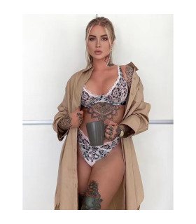 Комплект белья кружевной Star Night с цветочным принтом, черно-белый, 3XL–4XL - No Taboo