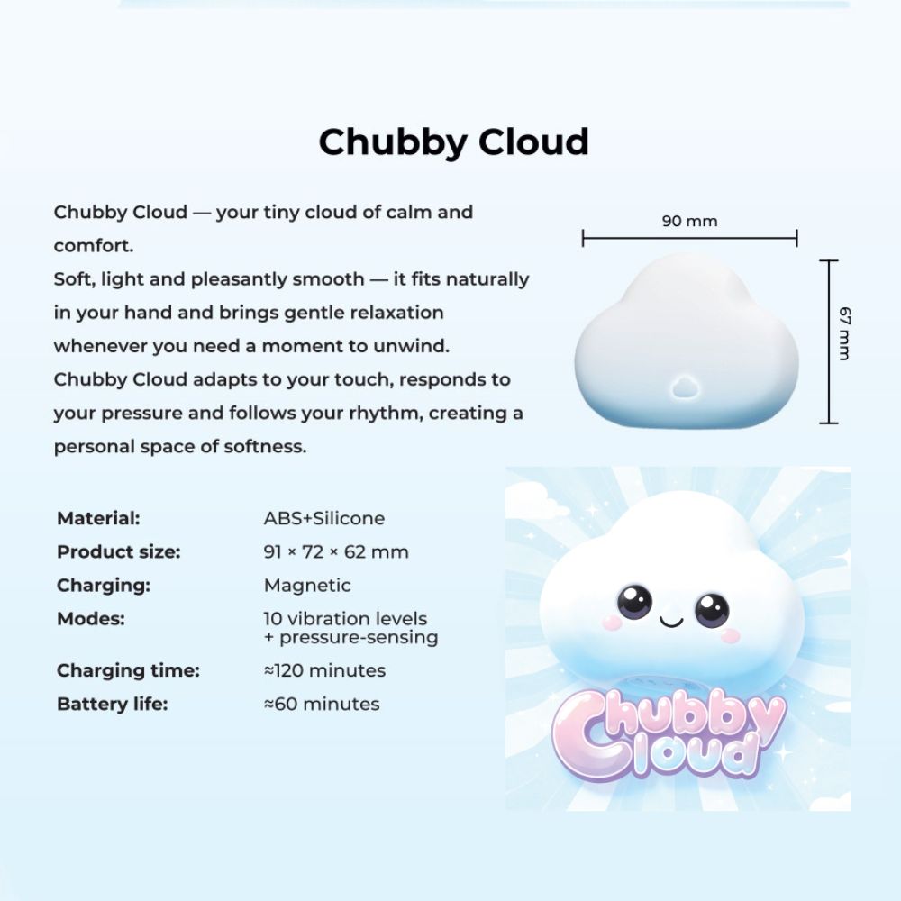 Сенсорный вибратор для клитора Univibe Marshmallow Chubby Cloud, реагирующий на сжатие, голубой, 9 × 6,7 см фото №3 — секс игрушки: Украина, NO TABOO