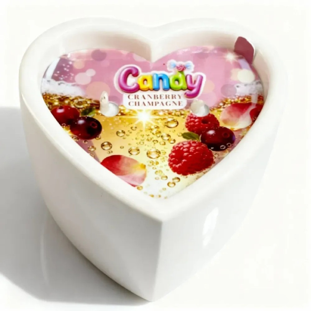 Массажная свеча с ароматом шампанского с клюквой, 70 мл, Candy Cranberry Champagne в форме сердца, фото №3 — секс шоп Украина, NO TABOO