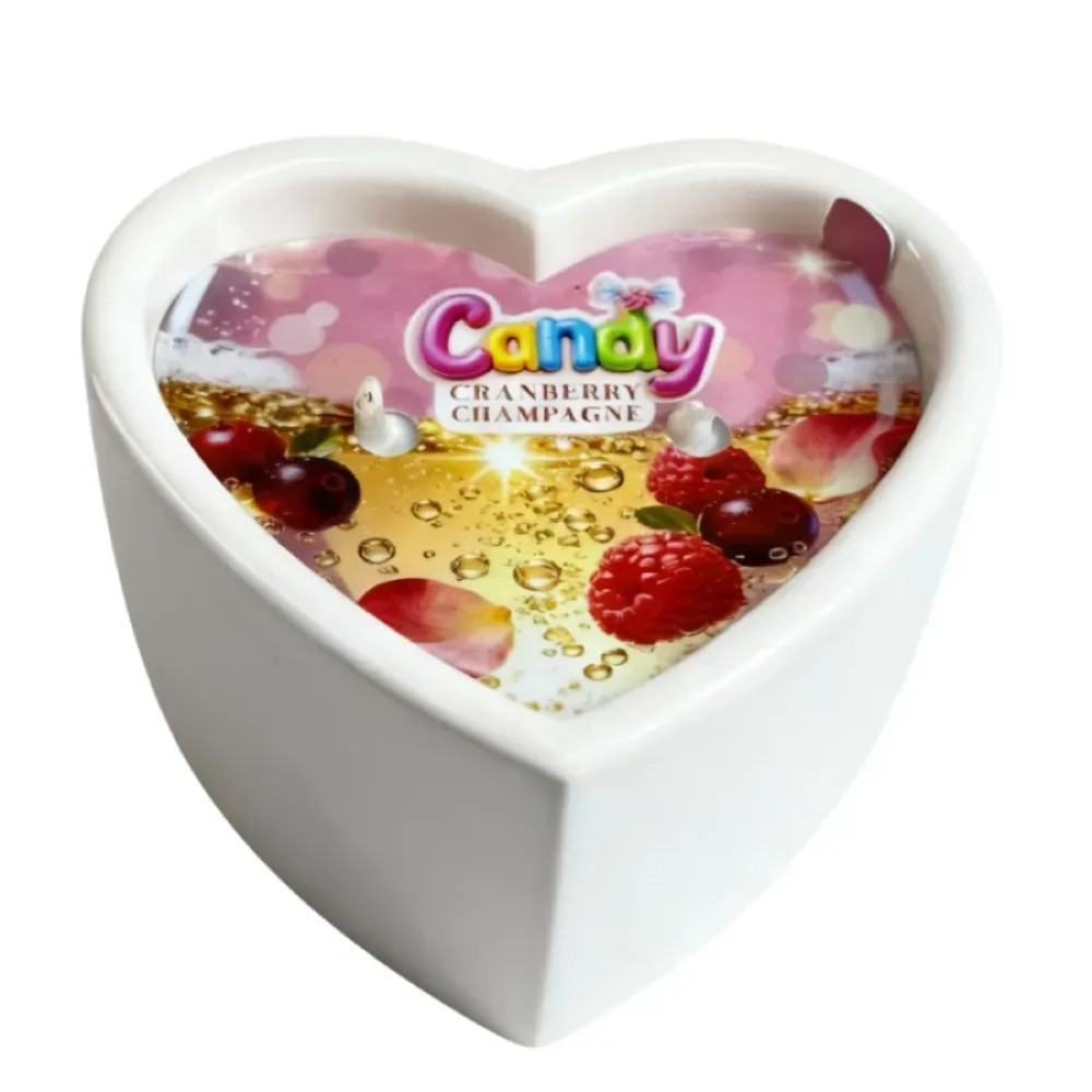 Массажная свеча с ароматом шампанского с клюквой, 70 мл, Candy Cranberry Champagne в форме сердца, фото №0 — секс шоп Украина, NO TABOO