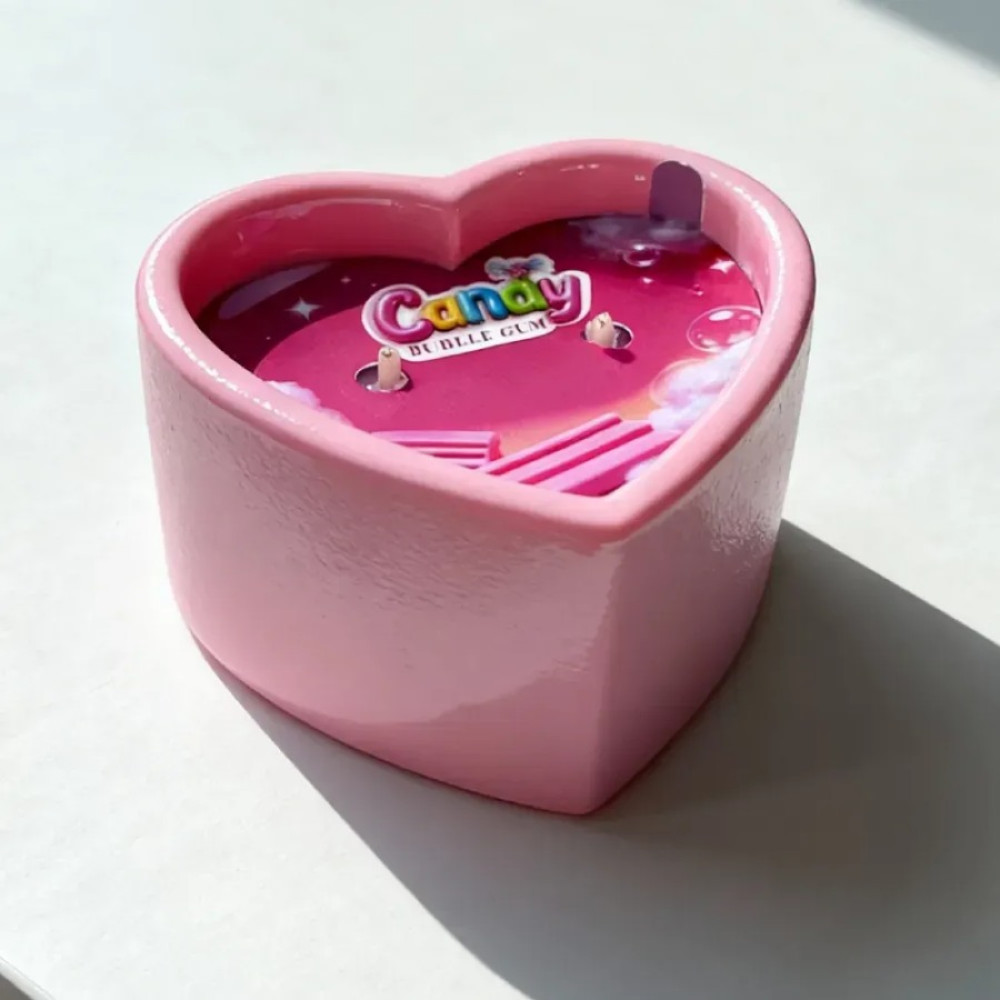 Массажная свеча с ароматом жевательной резинки, 70 мл, Candy Bubble Gum в форме сердца, фото №14 — секс шоп Украина, NO TABOO