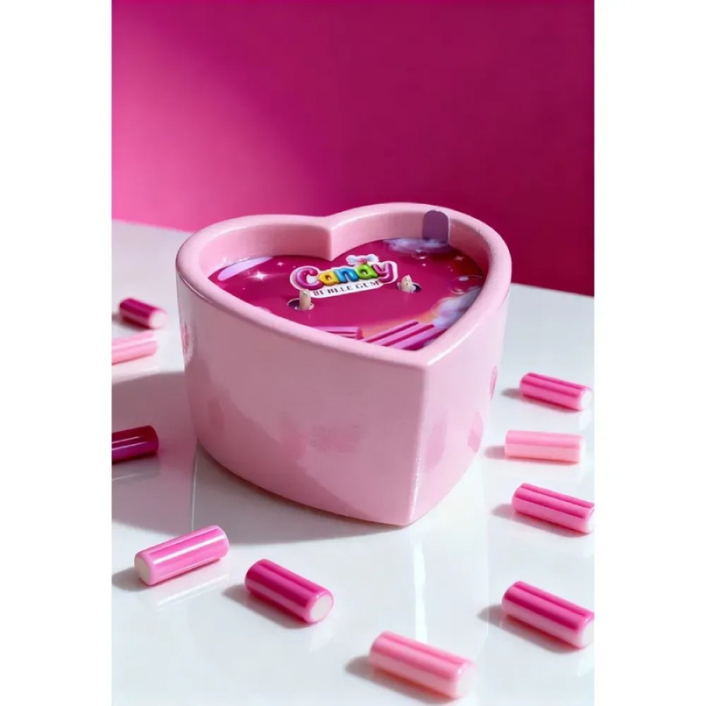 Массажная свеча с ароматом жевательной резинки, 70 мл, Candy Bubble Gum в форме сердца, фото №20 — секс шоп Украина, NO TABOO