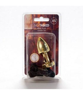 Анальная пробка NO TABOO MINI Gold, 37 г, металлическая, золотая с прозрачным камнем, 6 х 2,5 см - No Taboo