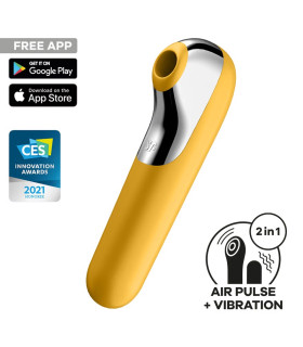 Вакуумный стимулятор Satisfyer Dual Love с вибрацией и приложением, жёлтый, 17.9 х 4.9 см - No Taboo