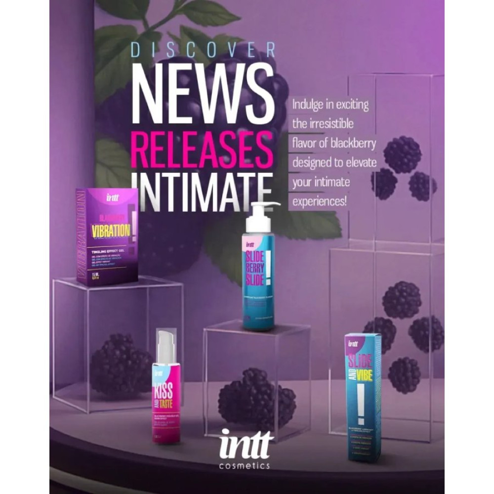 Їстівний зігріваючий лубрикант INTT Kiss and Taste Blackberry зі смаком ожини, 55 мл, фото №4 — секс шоп Україна, NO TABOO