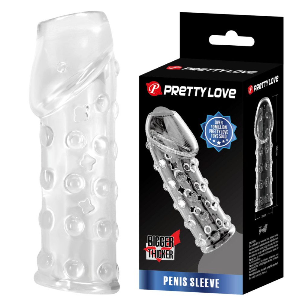 Насадка на пенис Pretty Love рельефная, с пупырками, прозрачная, 19.8 х 2.8 см фото №0 — секс игрушки: Украина, NO TABOO