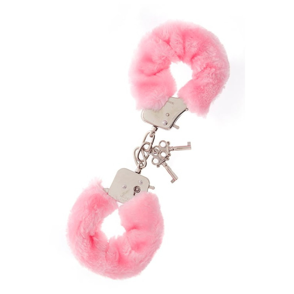 Наручники металлические Dreamtoys с ключиками и искусственным мехом, серебристо-розовые, 28 х 8 см, фото №0 — секс шоп Украина, NO TABOO
