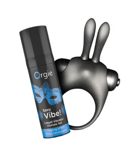 Набор Orgie Vibe! Bunny эрекционное виброкольцо и жидкий вибратор, черный - No Taboo