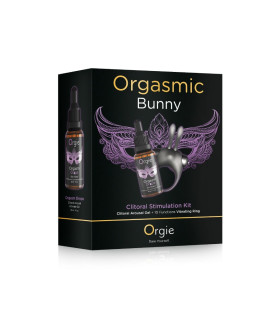 Набір Orgie Orgasmic Bunny ерекційне віброкільце та краплі для клітора, чорний - No Taboo
