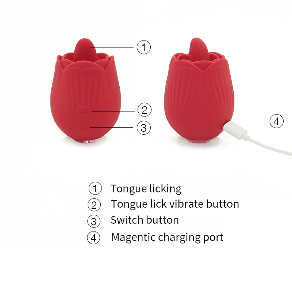 Вибратор для клитора с язычком Sweet Em Tongue Licking в форме розы, красный, 8 х 5 см фото №10 — секс игрушки: Украина, NO TABOO