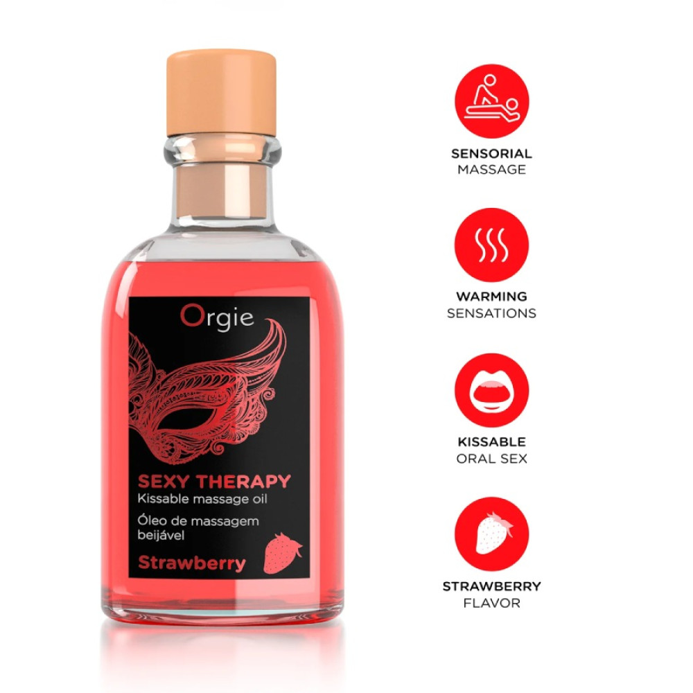 Масло для массажа съедобное Orgie Sexy Therapy со вкусом клубники, 100 мл, фото №0 — секс шоп Украина, NO TABOO