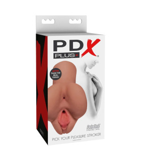 Мастурбатор вагина и анус Pipedream PDX Plus, кибер-кожа, бежевый, 16.5 х 9.7 см - No Taboo