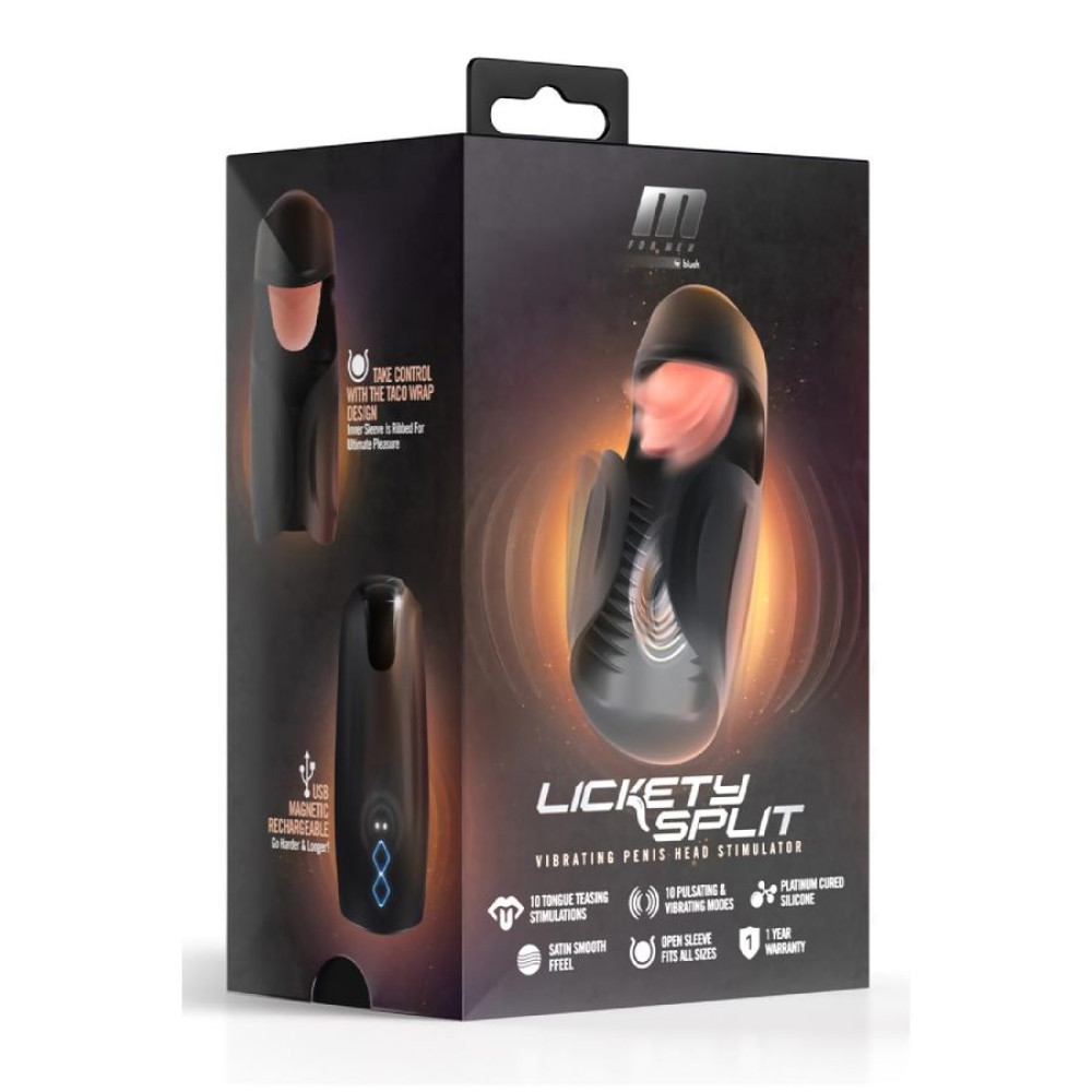 Мастурбатор с вибрацией Blush M for Men со стимулирующим язычком, черный, 14.6 х 6.4 см фото №2 — секс игрушки: Украина, NO TABOO