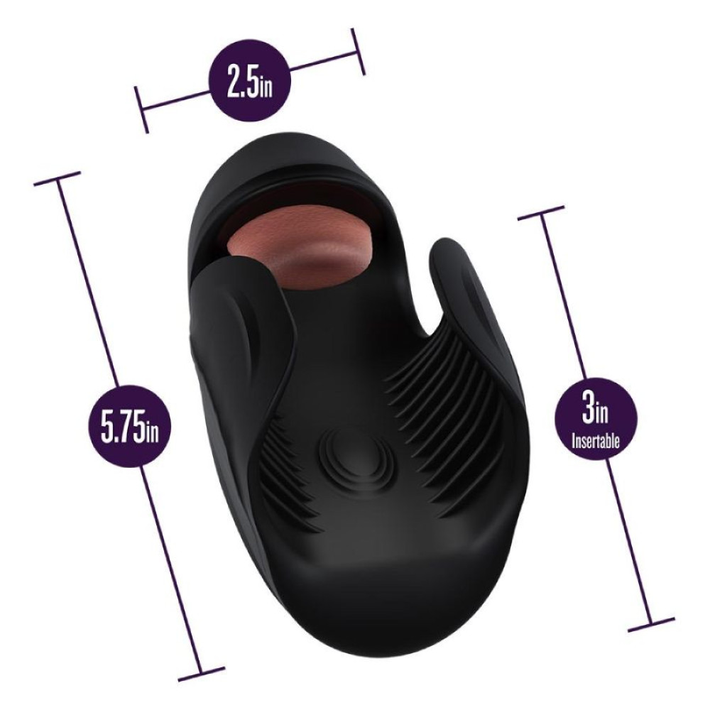 Мастурбатор с вибрацией Blush M for Men со стимулирующим язычком, черный, 14.6 х 6.4 см фото №6 — секс игрушки: Украина, NO TABOO