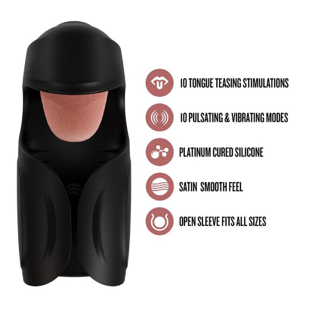 Мастурбатор с вибрацией Blush M for Men со стимулирующим язычком, черный, 14.6 х 6.4 см фото №7 — секс игрушки: Украина, NO TABOO