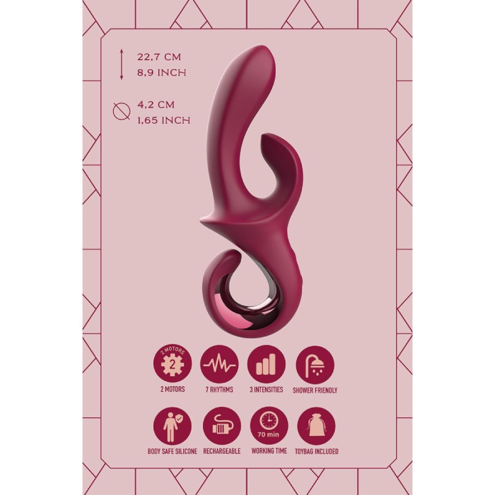 Вибратор-кролик Dreamtoys Glam с ручкой-крючком, бордовый, 22,7 х 4,2 см фото №8 — секс игрушки: Украина, NO TABOO
