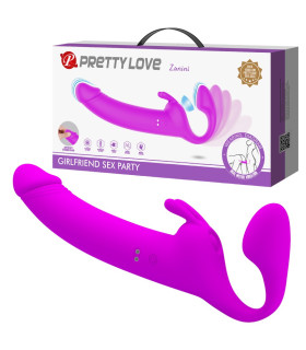 Вибрострапон безременный Pretty Love Zanini с клиторной пульсацией, фуксия, 28.3 х 4 см - No Taboo