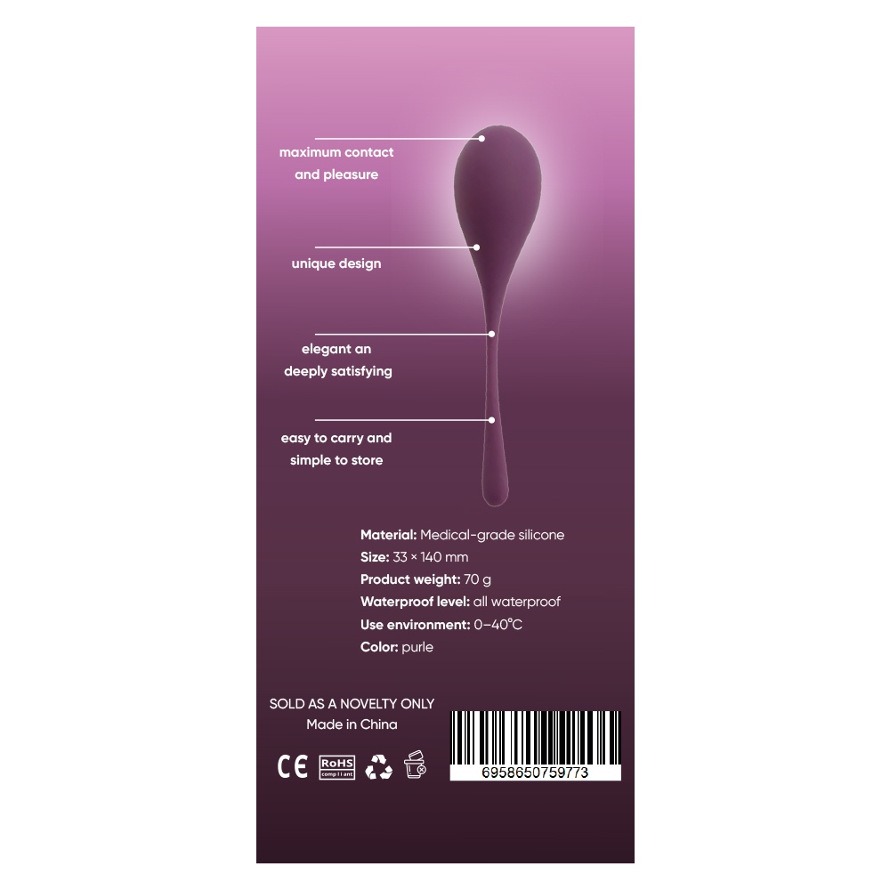 Тренажер Кегеля Sweet Em Kegel Ball с хвостиком, фиолетовый, 70 г, 14 х 3.3 см фото №3 — секс игрушки: Украина, NO TABOO
