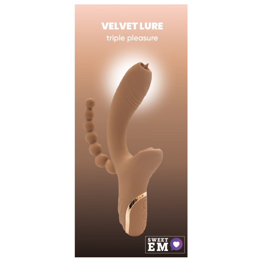 Вибратор-кролик с вакуумом Sweet Em Triple Pleasure с анальным стимулятором, коричневый, 22.1 х 4.2 см фото №0 — секс игрушки: Украина, NO TABOO