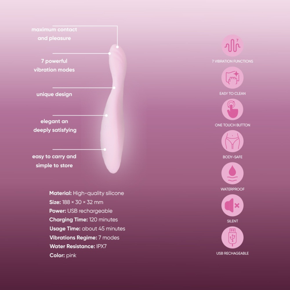 Вибратор Sweet Em Curve Vibe для точки G, розовый, 18.8 х 3.2 см фото №3 — секс игрушки: Украина, NO TABOO