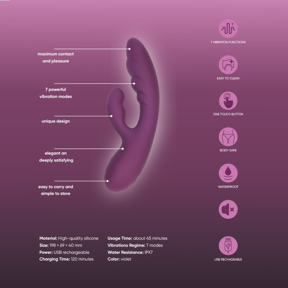 Вибратор-кролик Sweet Em Flexi Bunny Vibrator, фиолетовый, 19.8 х 4 см фото №3 — секс игрушки: Украина, NO TABOO