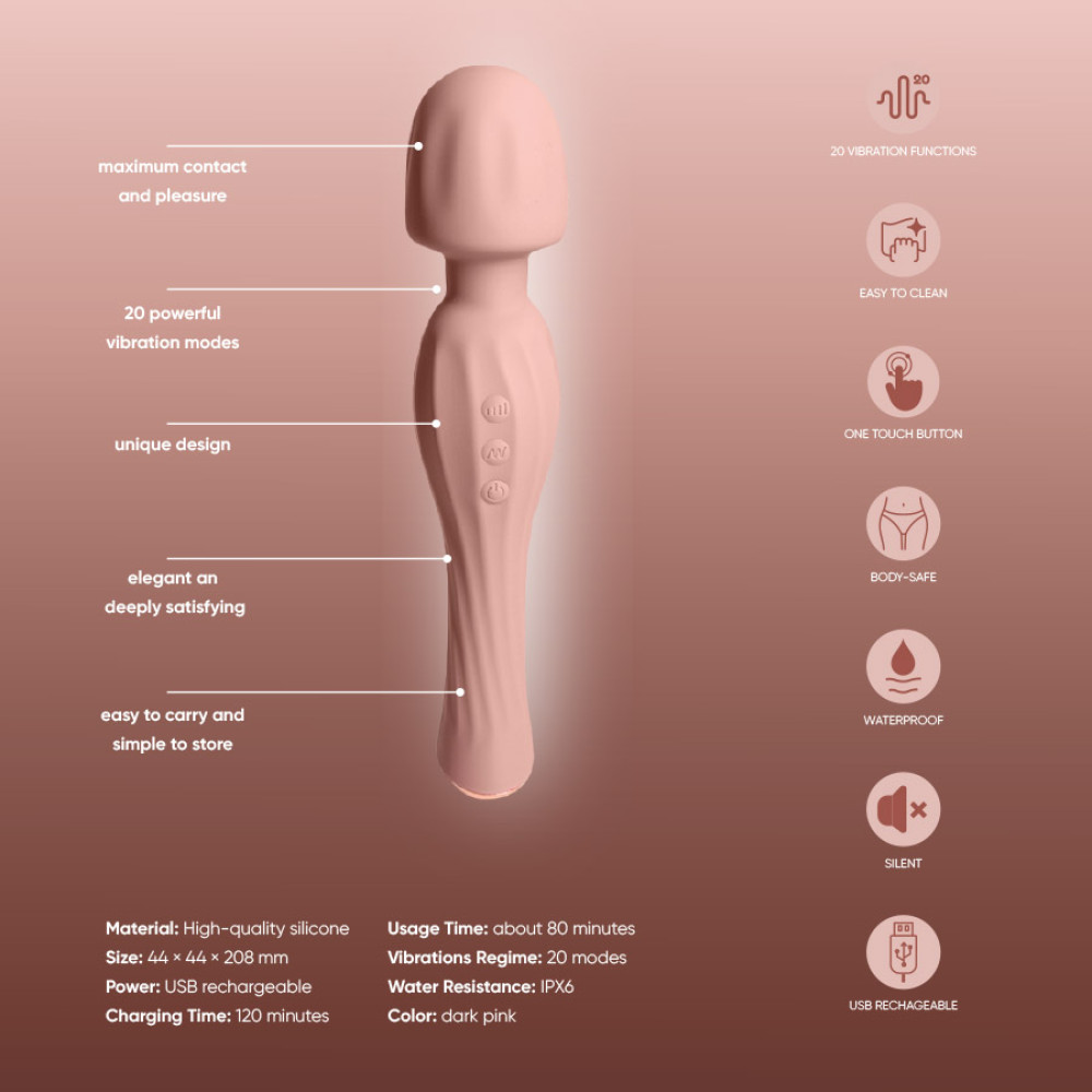 Вибратор-микрофон Sweet Em Spiral Wand тёмно-розовый, 20.8 х 4.4 см фото №3 — секс игрушки: Украина, NO TABOO