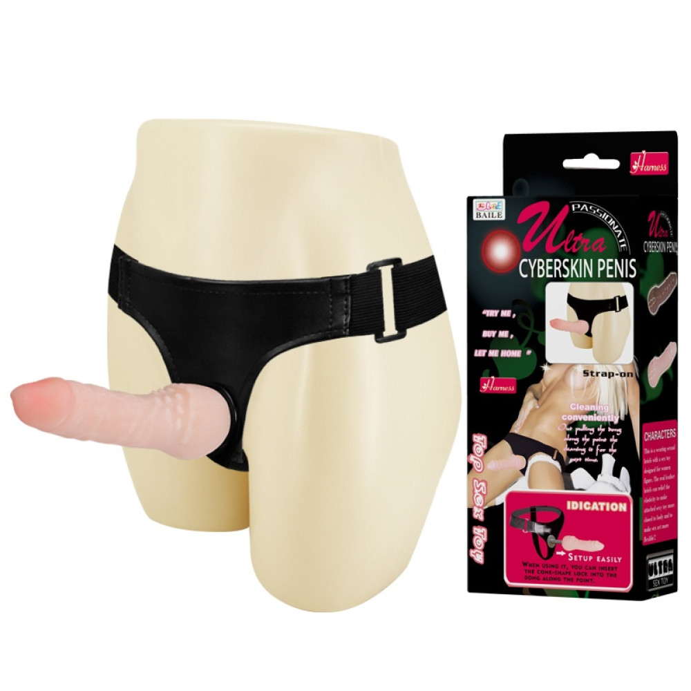 Страпон на трусиках BAILE Ultra Cyberskin Penis рельефный, бежевый, 16 × 3,3 см фото №0 — секс игрушки: Украина, NO TABOO