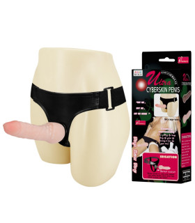 Страпон на трусиках BAILE Ultra Cyberskin Penis рельефный, бежевый, 16 × 3,3 см - No Taboo